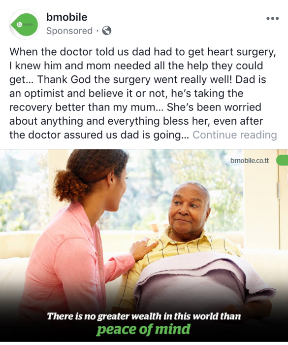 Facebook Interest Targeting ad example from bmobile speaking about peace of mind with health