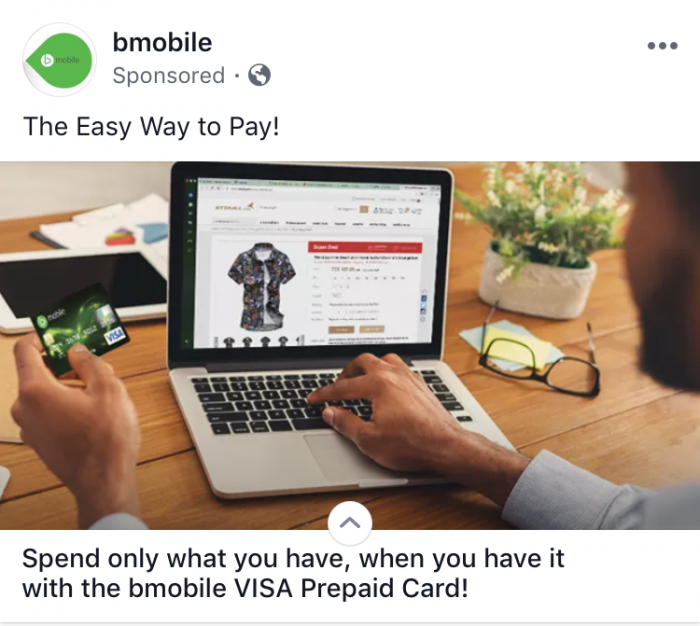 bmobile Easy Way to Pay Facebook Ad Hand on computer with VISA card Facebook Interest Targeting