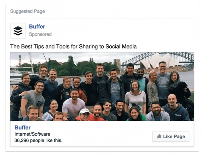 Facebook Interest Targeting ad of Buffer employees