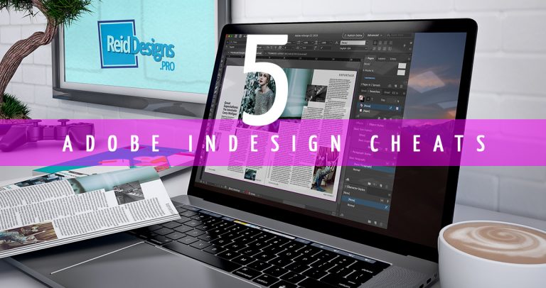 Indesign Cheats title on a computer mockup background