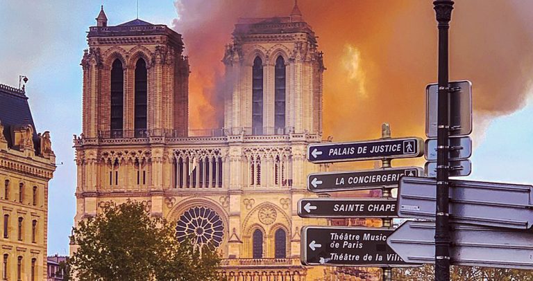 Notre Dame on Fire by Milliped via Wikipedia.