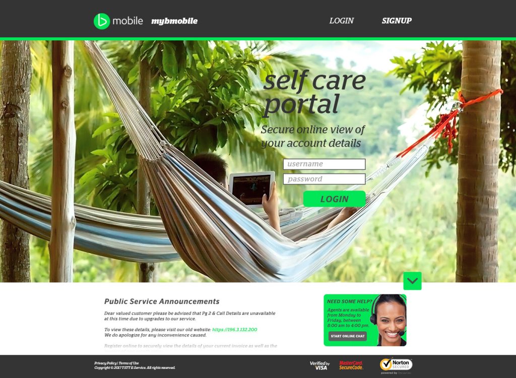 Website design of TSTT econtact eportal.