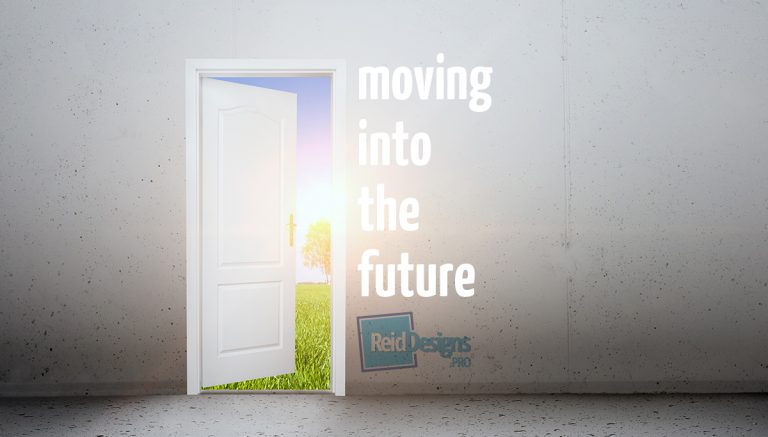 A door open onto the future from a white wall.